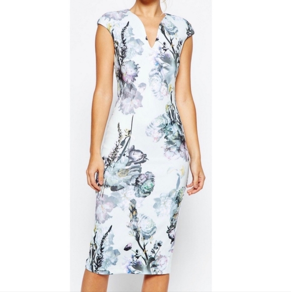 Ted Baker Dresses & Skirts - Ted Baker White Floral Cap-Sleeve Midi Dress